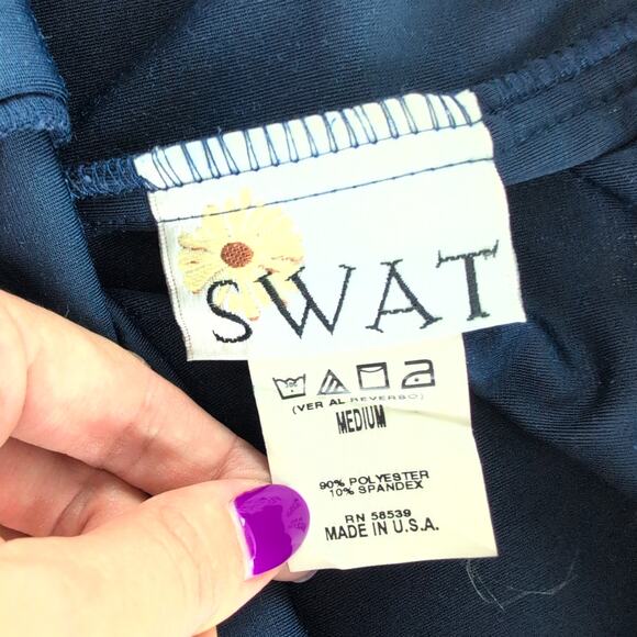 VTG SWAT Velvet Wide Leg Lounge Pants Women's Med Royal Blue Made In USA - Picture 3 of 7